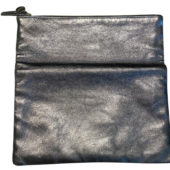 Claire V Vervier Leather Foldover Bag Gunmetal - Picture 1 of 3